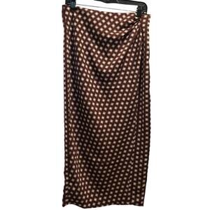 Jason Wu NWOT Brown White Printed Ruched Faux Wrap Midi Skirt Size M
